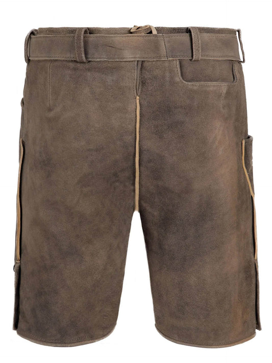 Dark brown suede lederhosen with belt loops and side pocket straps