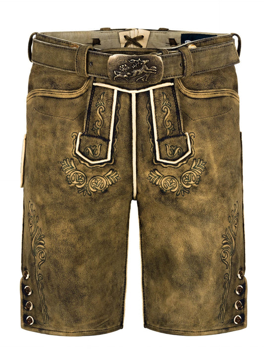 Trachtenhose Männer echt Leder mit Alpenverzierung - Lederhose Herren