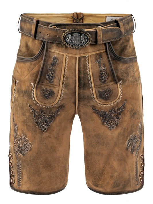 Männerhose Tracht kurz mit detailreicher Verzierung - Lederhose Herren