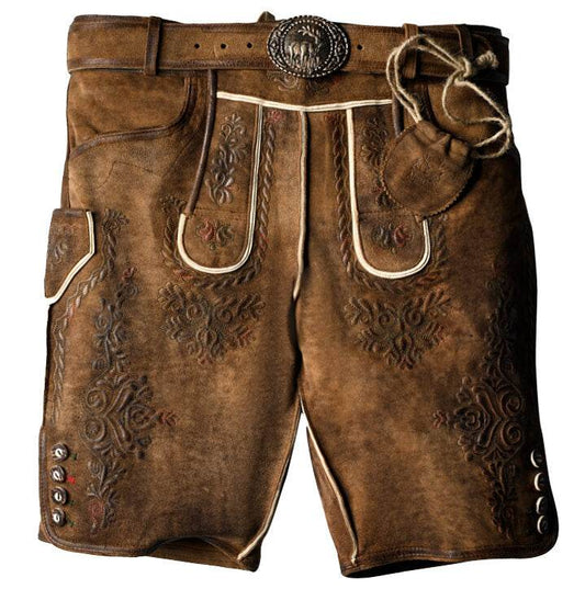 Kurze Traditionelle Herren Lederhose mit rustikalem Used-Look - Lederhose Herren