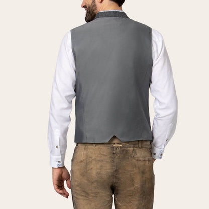 Trachtenweste in Anthrazit mit Ziernähten und Kontrastfutter - Lederhose Herren