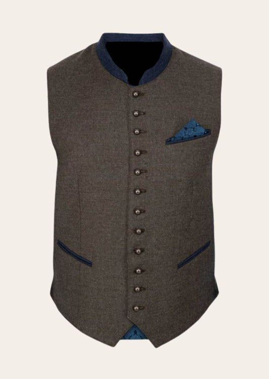 Herren Trachtenweste in Braun mit traditionellen Details verziert - Lederhose Herren