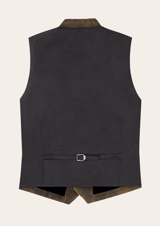 Men's dark velvet trachten waistcoat back with waist adjuster buckle