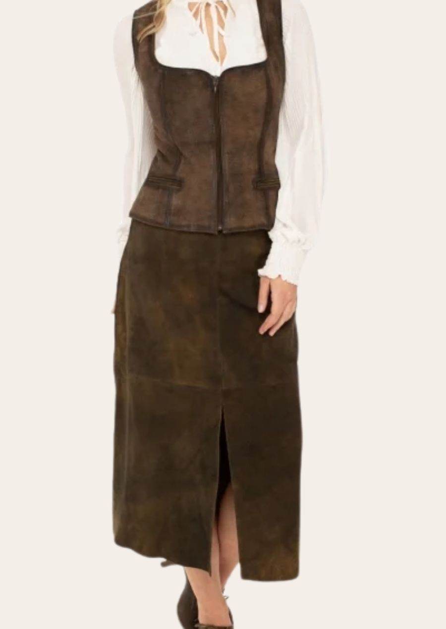 Damen Trachten Skirt Lederoptik mit traditionellem Look - Lederhose Herren