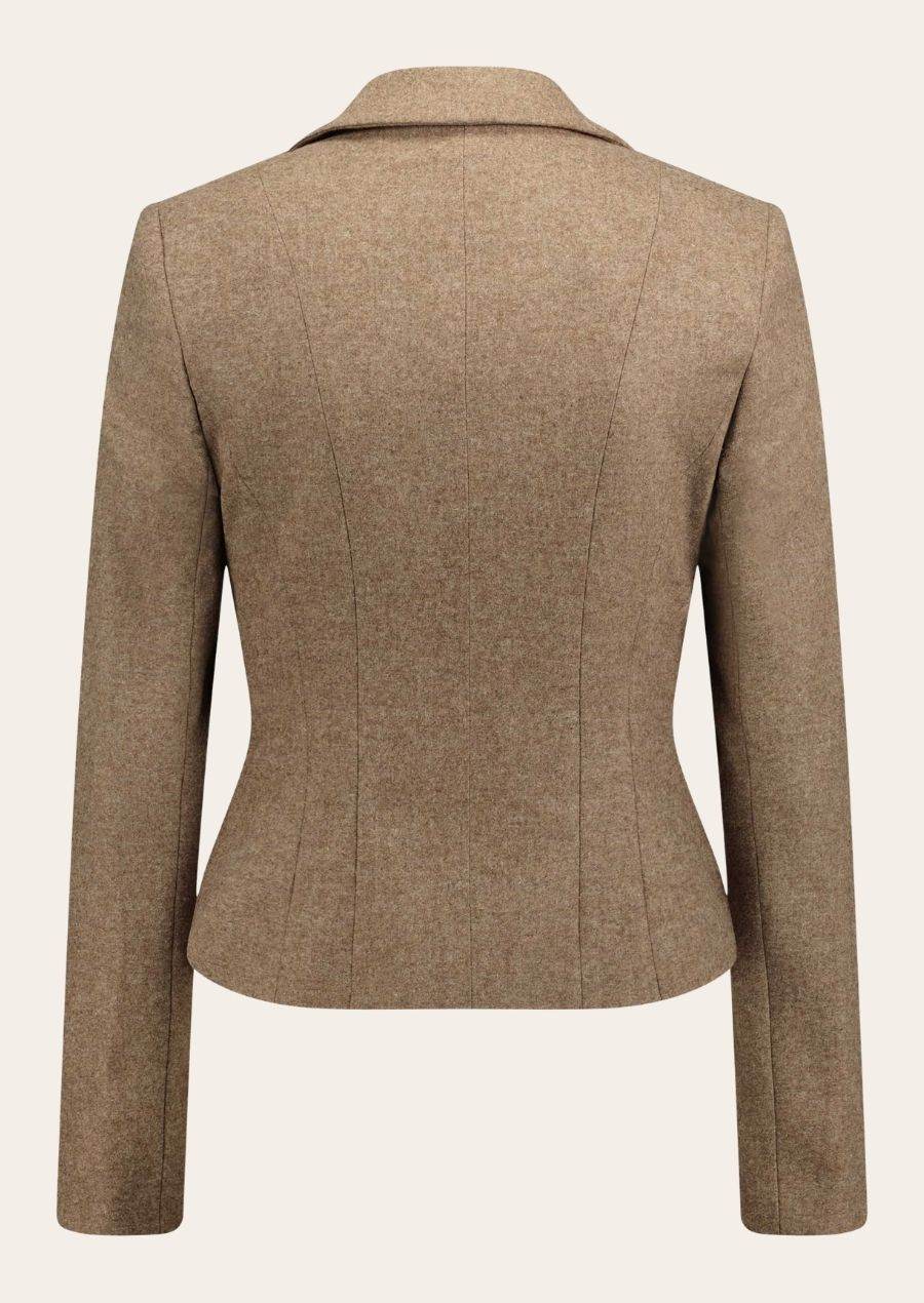 Women's loden traditional jacket, tan fitted back view with tailored seam