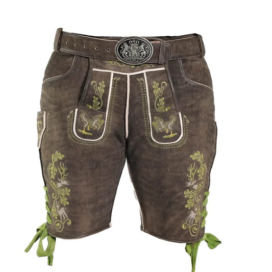 Lederhose Herren kurz mit Trachtenmuster aus Bayern - Lederhose Herren