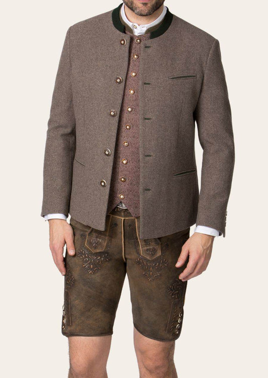 Men's stand-collar janker jacket with horn-style buttons and side-seam pockets