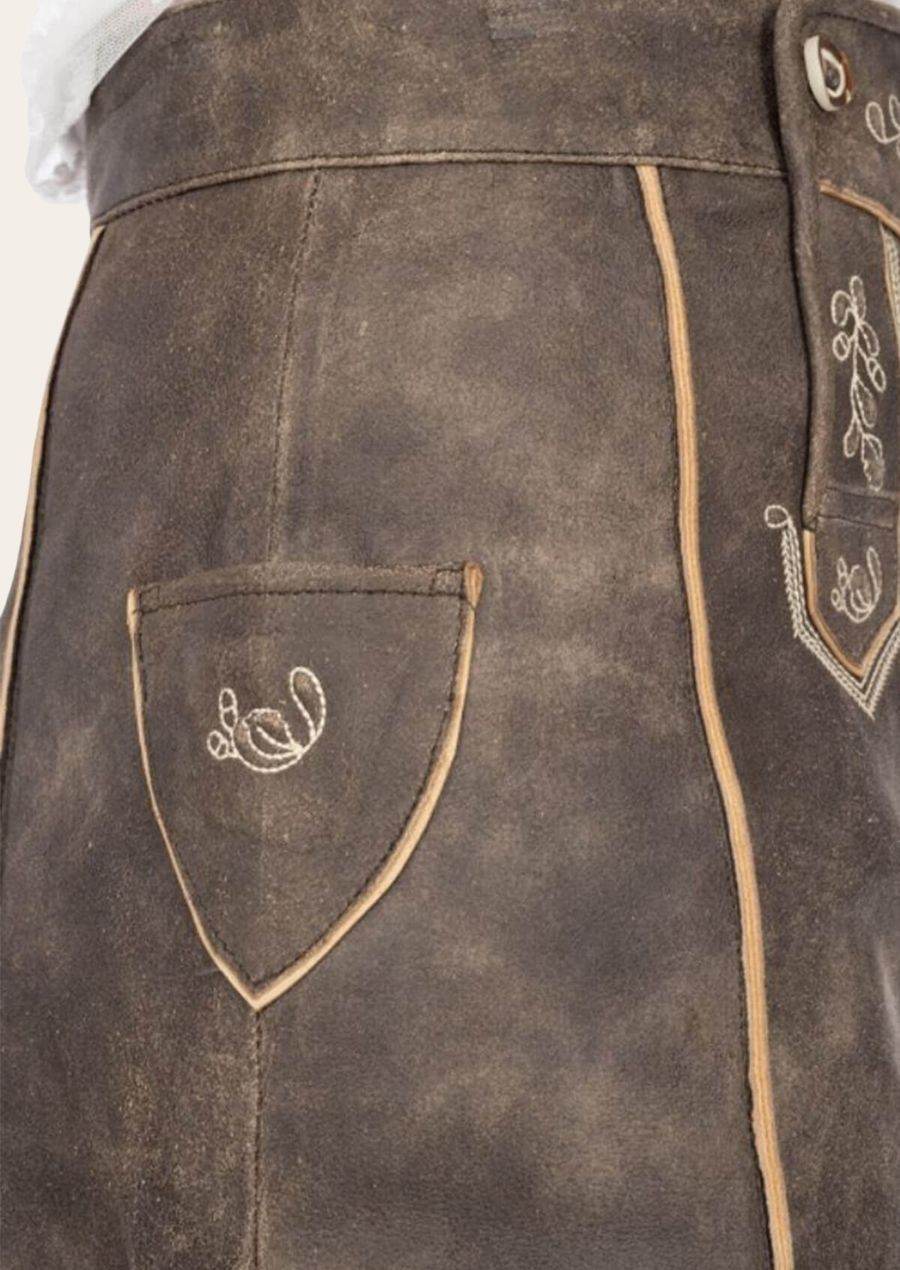Oktoberfest Damenrock aus Leder mit Edelweiß Stickerei - Lederhose Herren
