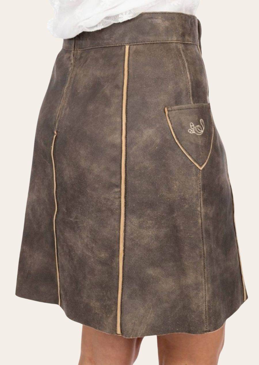 Oktoberfest Damenrock aus Leder mit Edelweiß Stickerei - Lederhose Herren