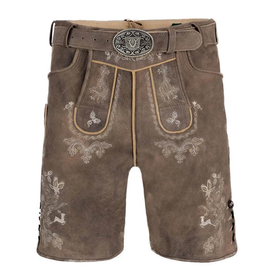 Lederhose Herren kurz mit Hirschhornknopf und Riegel - Lederhose Herren