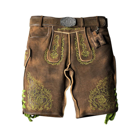 Kurze Trachtenhose Herren aus Velours mit Latz und Trägern - Lederhose Herren