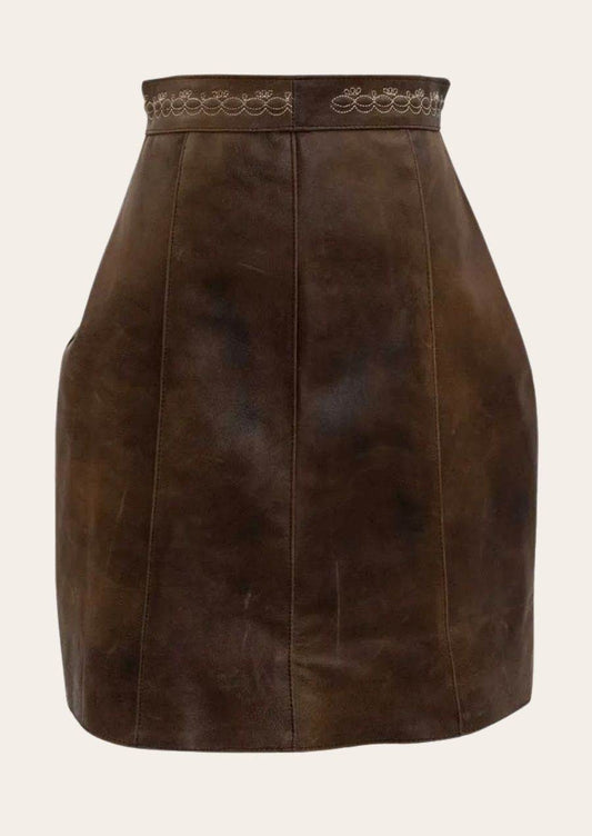Damen Trachten Skirt aus Leder mit klassischer Schnürung - Lederhose Herren