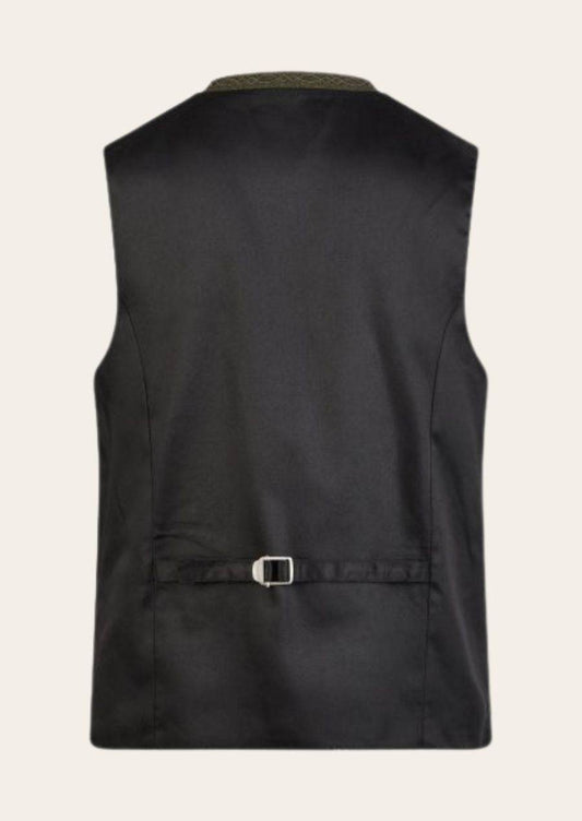 Cotton Oktoberfest vest back, dark vest with waistband belt and silver buckle