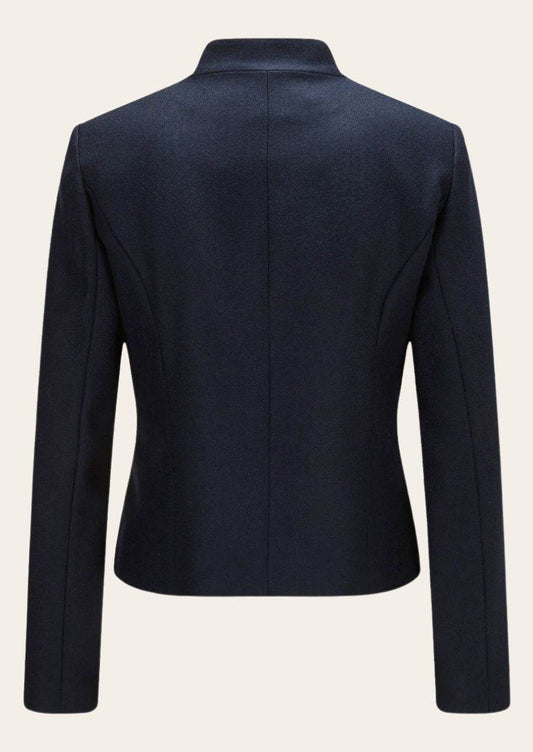 Women’s Bavarian jacket in navy, back view with stand collar seam line