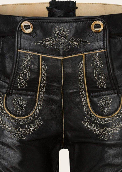 Damen Trachtenhose aus Veloursleder mit Stickmuster - Lederhose Herren