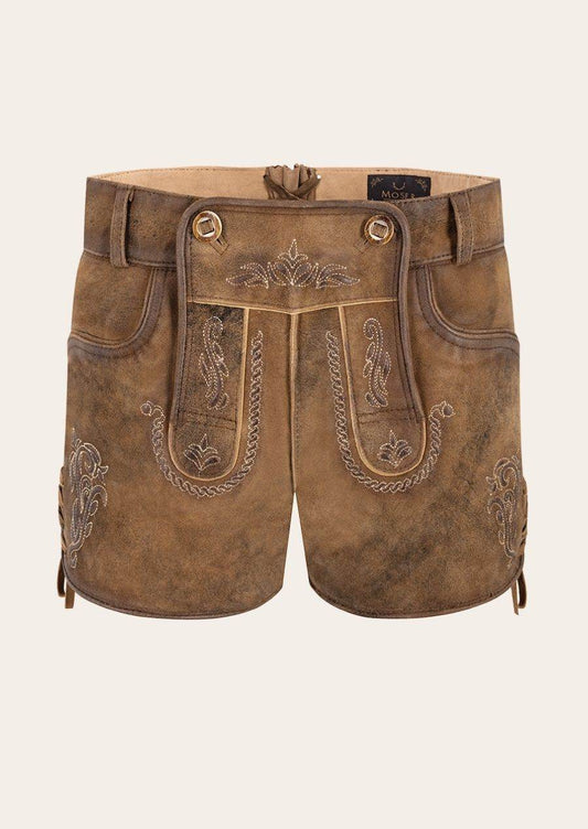 Damen Lederhose für Oktoberfest mit Hirsch-Stickerei - Lederhose Herren