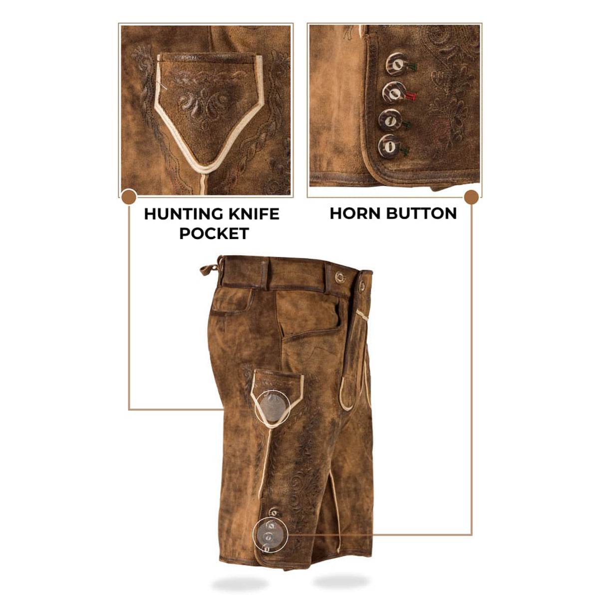 Männer Trachtenhose mit echten Hornknöpfen und Latz - Lederhose Herren