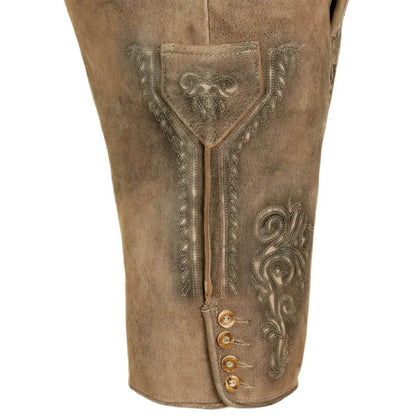 Zünftige Lederhose Herren kurz mit markanter Stickoptik - Lederhose Herren