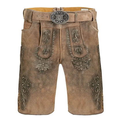 Zünftige Lederhose Herren kurz mit markanter Stickoptik - Lederhose Herren
