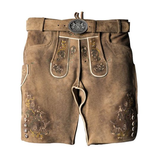 Kurz Lederhose Herren kurz im Trachtenstil mit Riegelbund - Lederhose Herren