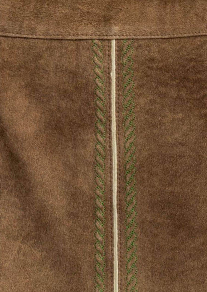 Trachtenrock Damen Lederoptik mit Knöpfen und Stickdetails - Lederhose Herren