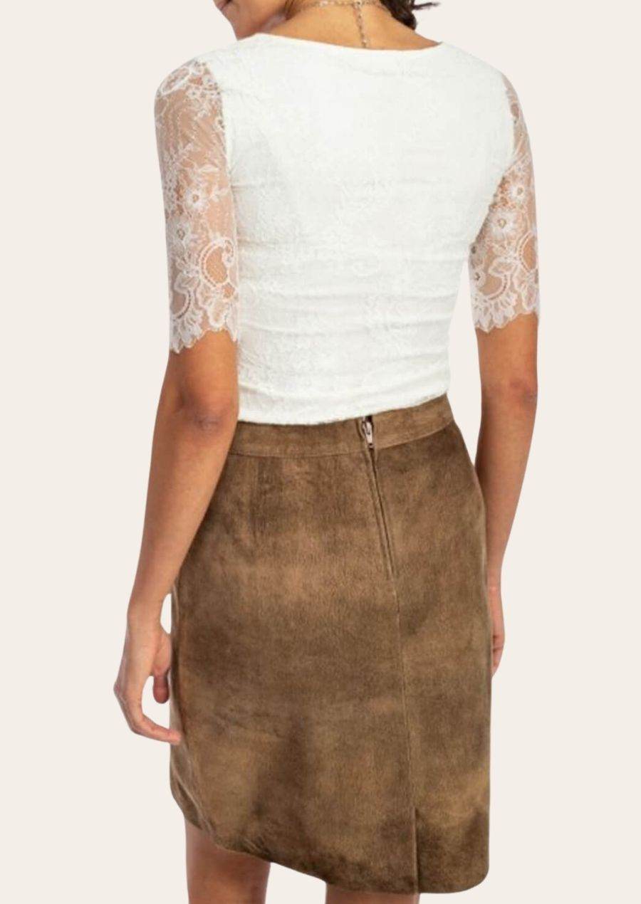 Trachtenrock Damen Lederoptik mit Knöpfen und Stickdetails - Lederhose Herren