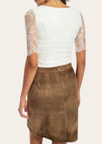 Trachtenrock Damen Lederoptik mit Knöpfen und Stickdetails - Lederhose Herren