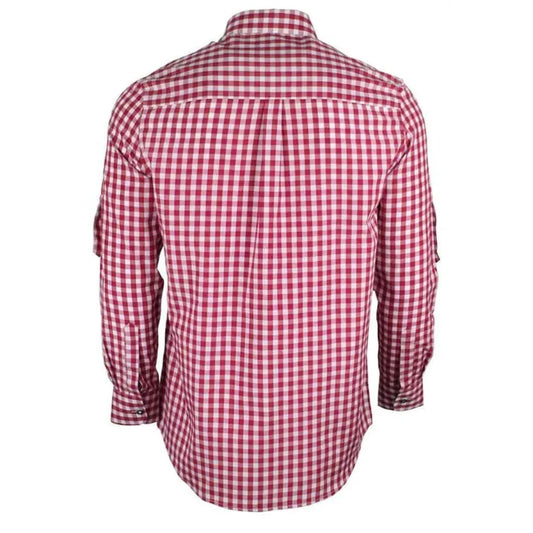 Men's classic traditional check shirt, back view, pointed collar, long sleeves