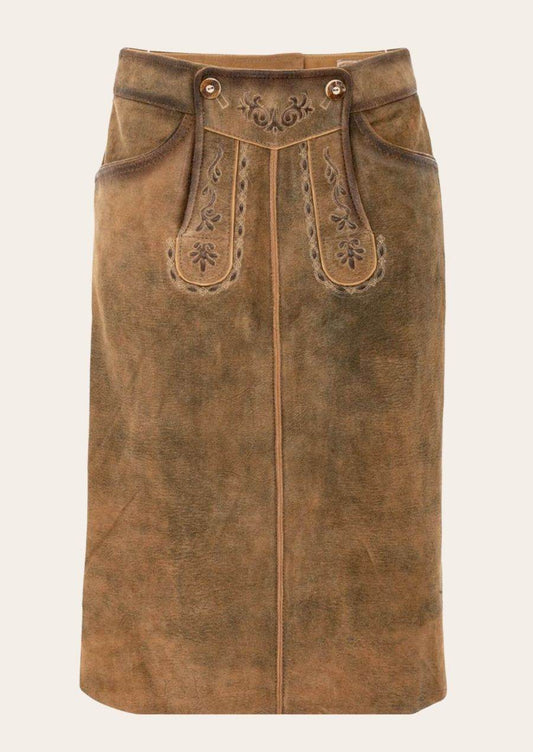 Bayerischer Lederhosenrock Damen mit Zierschnalle und Naht - Lederhose Herren