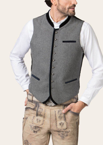 Trachtenweste für das Oktoberfest mit Hirschstickerei und Hornknöpfen - Lederhose Herren