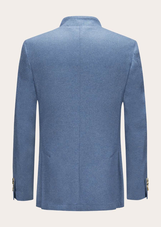 Men's Bavarian-style janker jacket back view, light blue stand collar