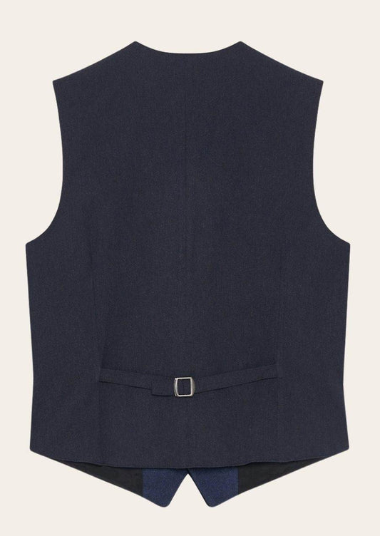 Men's traditional waistcoat in dark navy with belt strap and buckle
