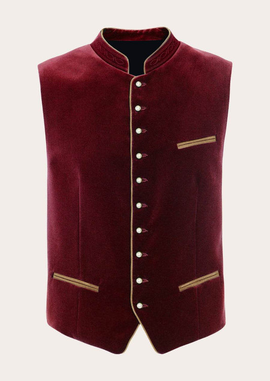 Trachtenweste mit Stehkragen und Stickerei im alpenländischen Design - Lederhose Herren