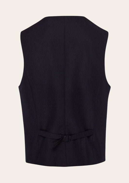 Men’s dark sleeveless waistcoat, plain back with central seam and fitted waist