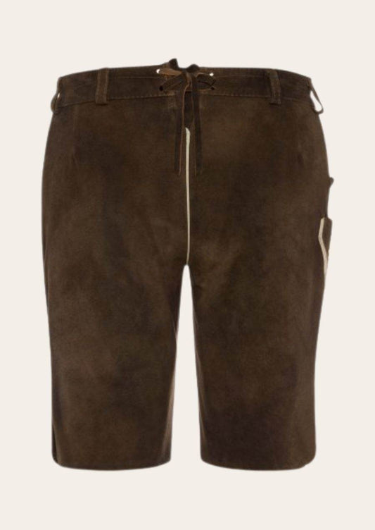 Women's dark brown traditional shorts with back view pockets and drawstring waistband