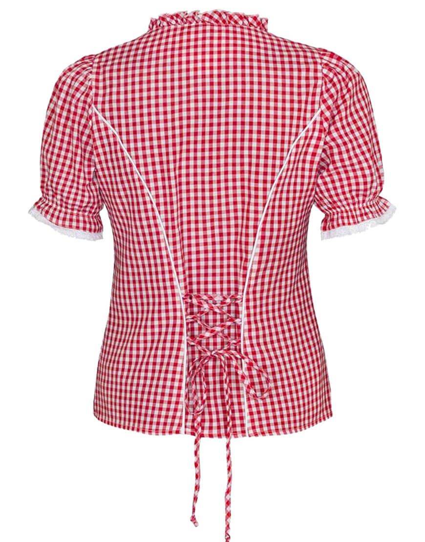 Women’s Oktoberfest shirt back, red-and-white gingham, short sleeves, lace-up tie